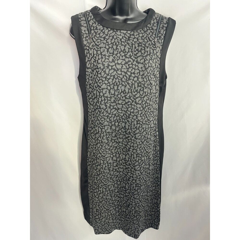 Lapis Leopard Print Black Grey Sheath Dress Sze L Animal Print Office Career 90s